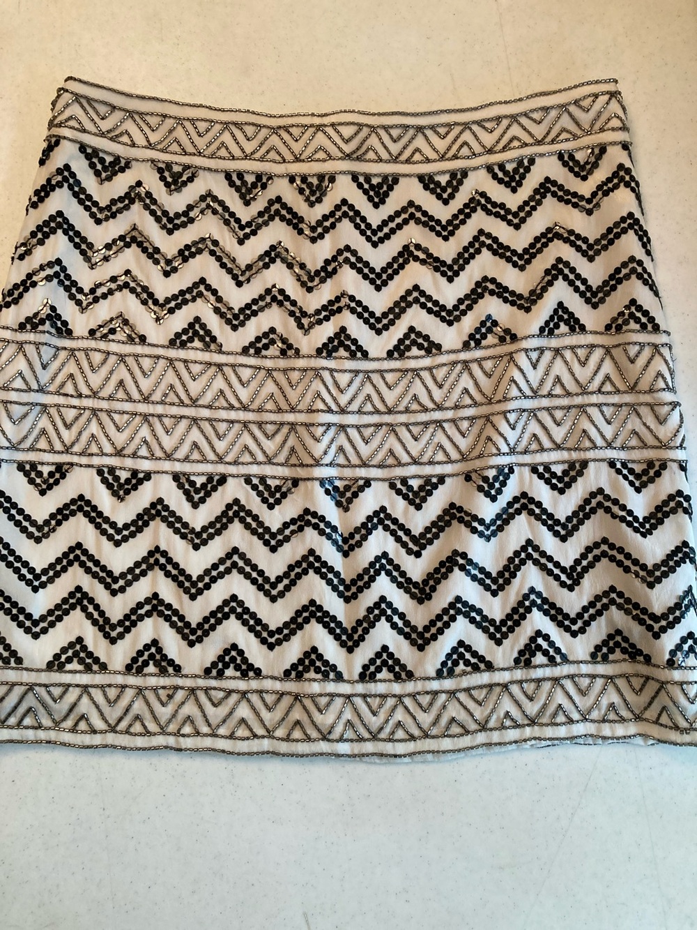 Artelier Black & Beige Zigzag Beaded Mini Skirt - Picture 1 of 7